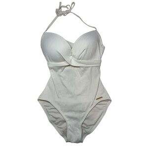 Vince Camuto White Ribbed One-Piece Swimsuit